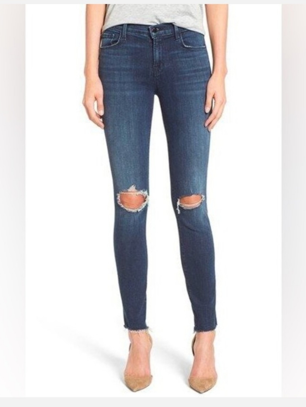 J Brand $245 Ripped Knee Skinny Leg Medium Wash Stretch Jeans sz 25
